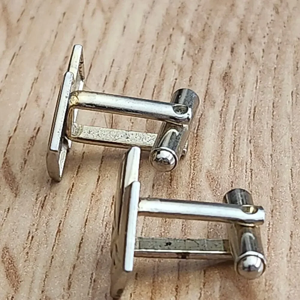 Men's Vintage Gold Tone Square Cufflinks Geometric Modernist Swivel Back Set